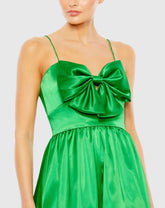 Green Bow Front Bubble Hem Mini Dress